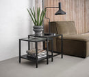 Bronco sidebord sæt, sort metal og riflet glas, 50x50-45x45cm