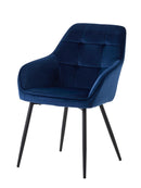 Nolan Spisebordsstol, Blå Velour, Kvadratisk, 58x59,5x84 cm, Sæt af 2