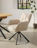 Marilla Spisebordsstol, Hørfarvet med Sorte Ben, 59x65x86 cm, Sæt af 2