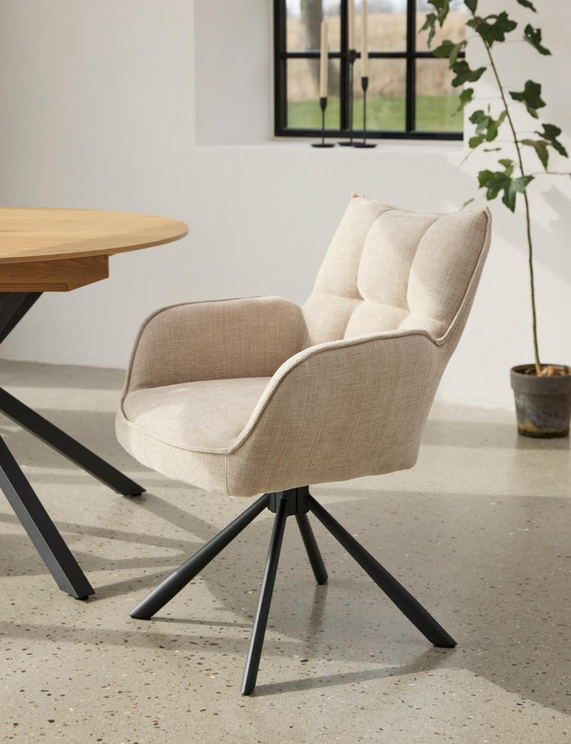 Marilla Spisebordsstol, Hørfarvet med Sorte Ben, 59x65x86 cm, Sæt af 2