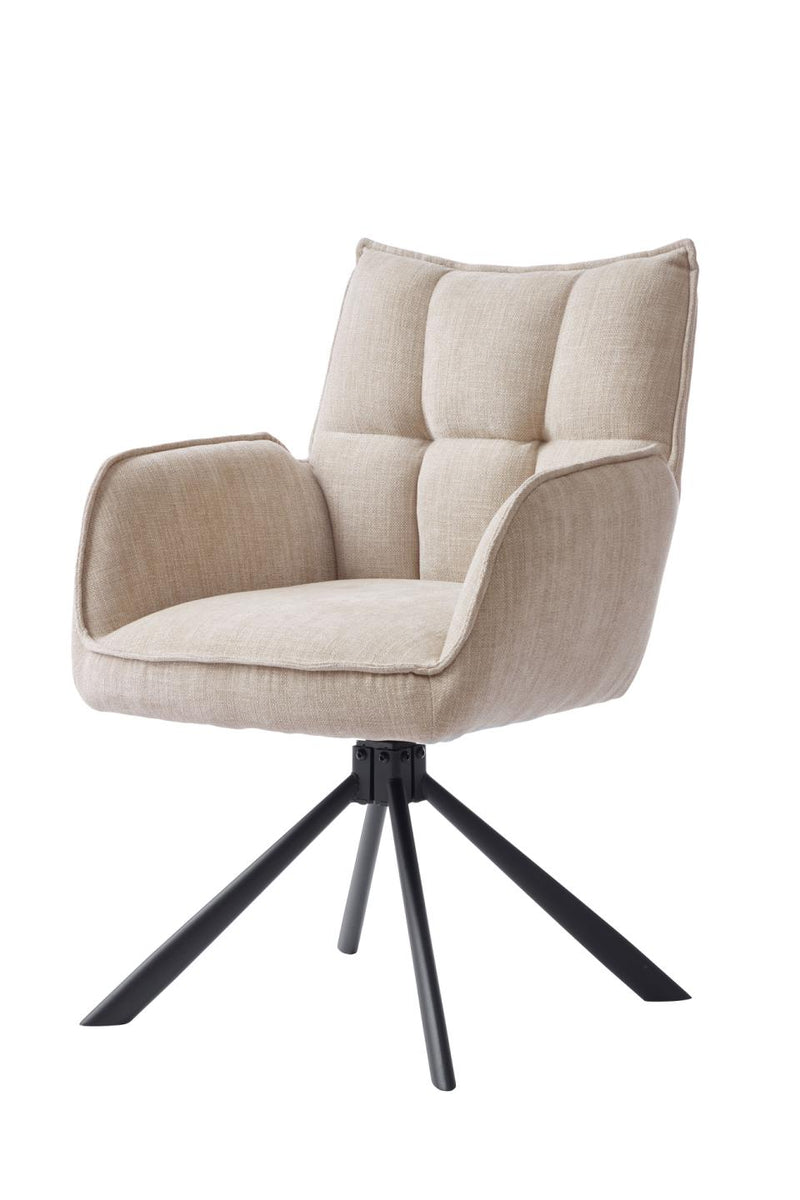 Marilla Spisebordsstol, Hørfarvet med Sorte Ben, 59x65x86 cm, Sæt af 2