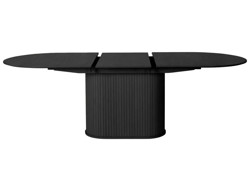 Nola Ovalt Spisebord Sort, 95x180-230x75 cm, Udvideligt