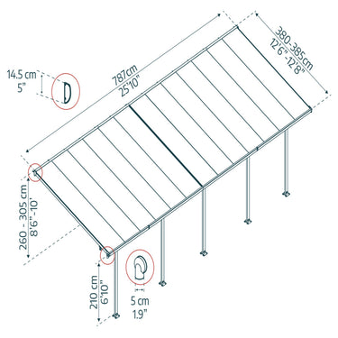 Palram Canopia - Terrasseoverdækning Feria 4x7,87m Antracitgrå 29,9 m2
