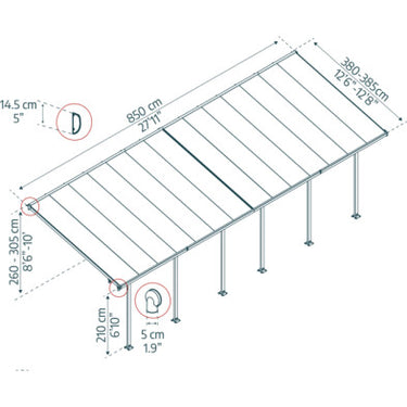 Palram Canopia - Terrasseoverdækning Feria 4x8,50m Antracitgrå 32 m2