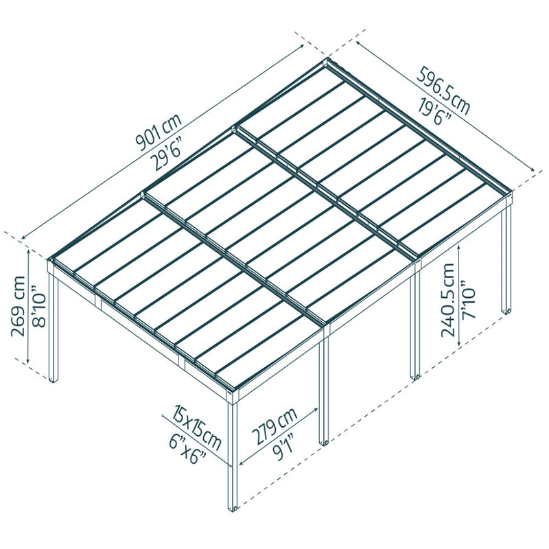 Palram - Canopia Carport, Oslo 596,5 x 901 cm, 3 biler