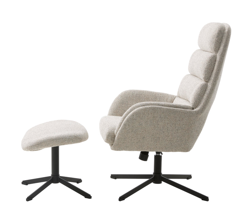 Sifton Lænestol med Fodskammel, Offwhite Melange, 69x76,5x107 cm