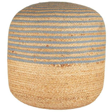 Ib Laursen - Puf jute m/blå striber i bomuld - Rund Ø40 cm