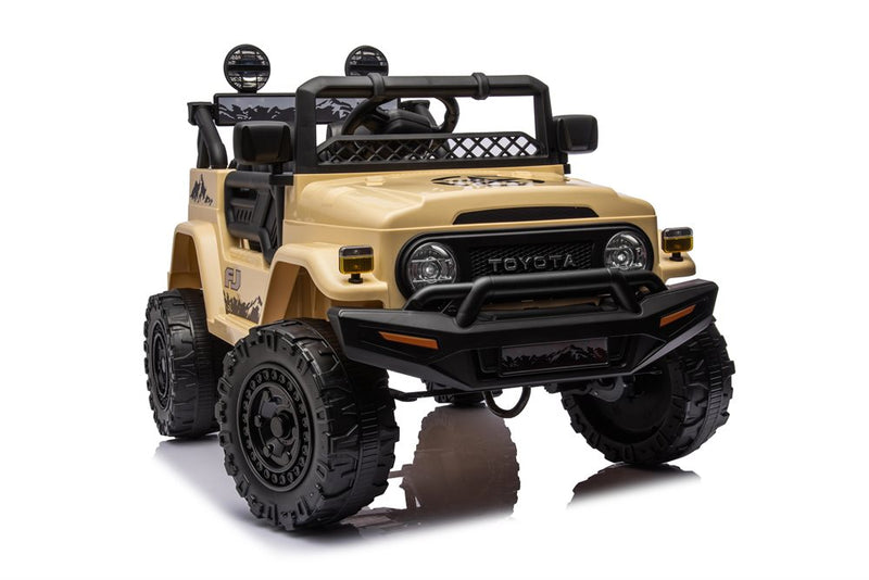 License - Toyota FJ Cruiser, Khaki, 4hjulstræk,4x12V, gummihjul og lædersæder