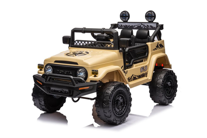 License - Toyota FJ Cruiser, Khaki, 4hjulstræk,4x12V, gummihjul og lædersæder