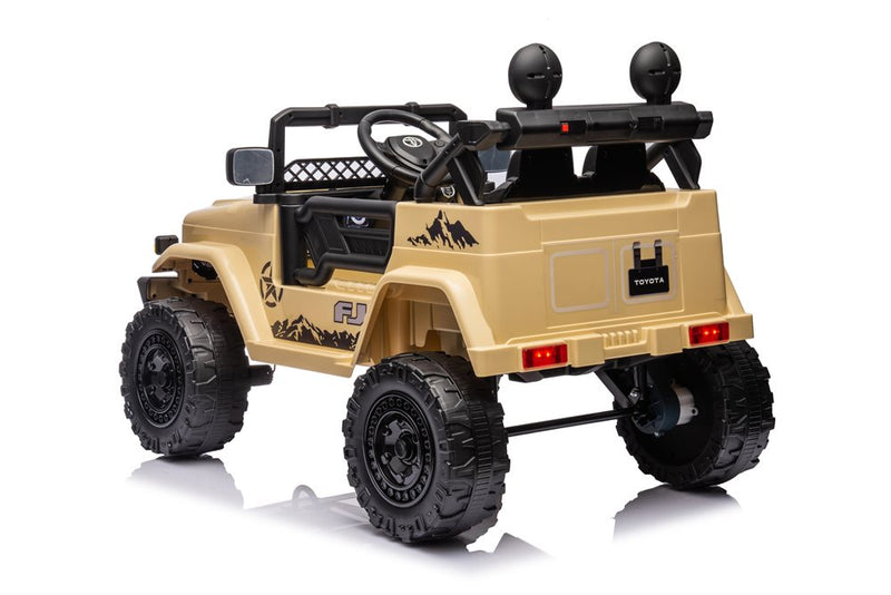 License - Toyota FJ Cruiser, Khaki, 4hjulstræk,4x12V, gummihjul og lædersæder