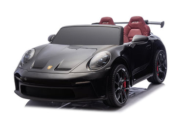 Porsche Spyder 911 GT3, sort, 2 sæder, 2x24V (150–280W),21.6V 5 Ah Li-Ion batteri