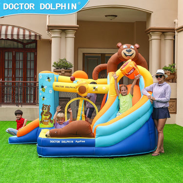 Doctor Dolphin - Hoppeborg, Honey Bear, 3,06×3,36×2,37m inkl. Blæser