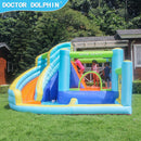 Doctor Dolphin Bouncer Water Park – Hoppeborg med Vandrutsjebane, 360x340x218 cm og 450W Blæser