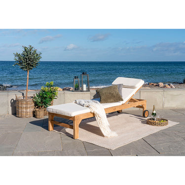 House Nordic - Andorra Solvogn med Hynde Sæt - Teak/Bomuld Natur/Hvid, 62 x 200 cm