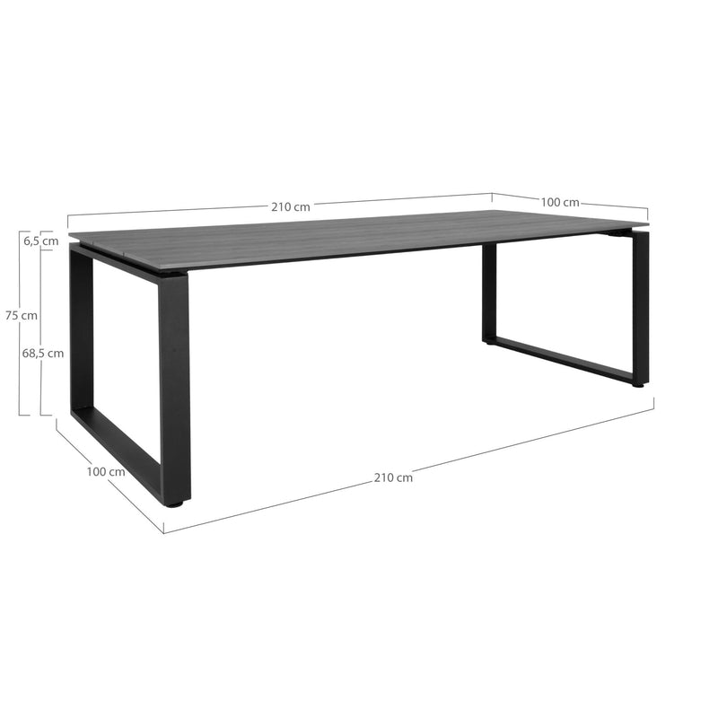 Denver Havebord - Bordplade i grå nonwood og sorte ben 220x100 cm