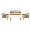 House Nordic - Fargo Loungesæt Aluminium Taupe/Trælook - 2-pers. Sofa, 2 Stole, Sofabord inkl. Hynder