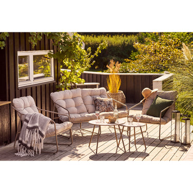 House Nordic - Nilo Loungesæt Stål,Sand - 2-pers. Sofa, 2 Stole, 2 Sofaborde inkl. Hynder