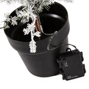 Kunstigt lærketræ i potte 120 cm med sne, lys og batteri med timer