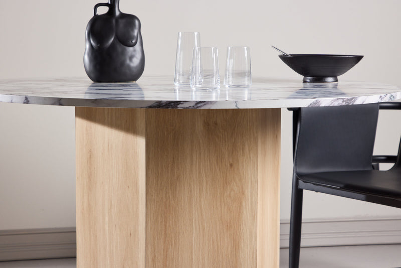 Venture Home - Tekla spisebord – natur MDF & calacatta-look – Ø120x75 cm