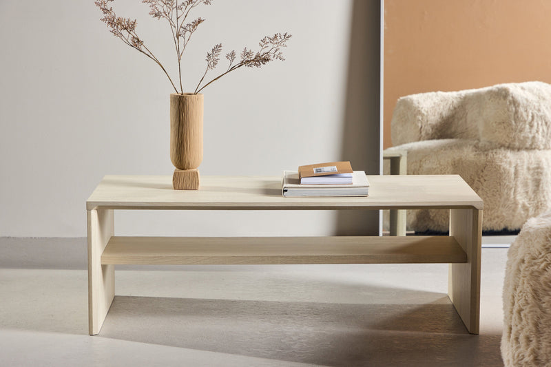 Venture Home - Telemarket – sofabord med hylde – whitewash MDF – 110×50×38 cm
