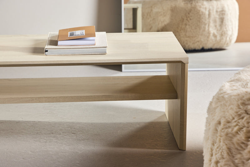 Venture Home - Telemarket – sofabord med hylde – whitewash MDF – 110×50×38 cm