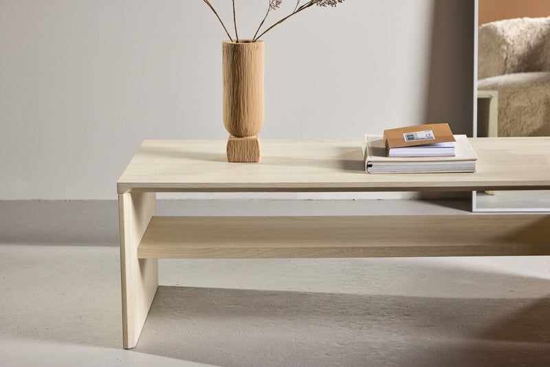 Venture Home - Telemarket – sofabord med hylde – whitewash MDF – 110×50×38 cm