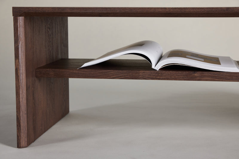 Venture Home - Telemarket – sofabord med hylde – mocca MDF med struktur – 110×50×38 cm