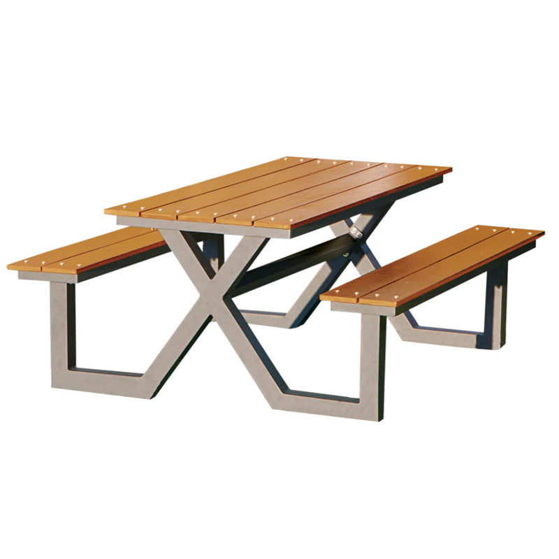 Hortus - Bord-/bænkesæt X-model teak nonwood og antracitstel, H: 72/44 x B: 151 x L: 176 cm