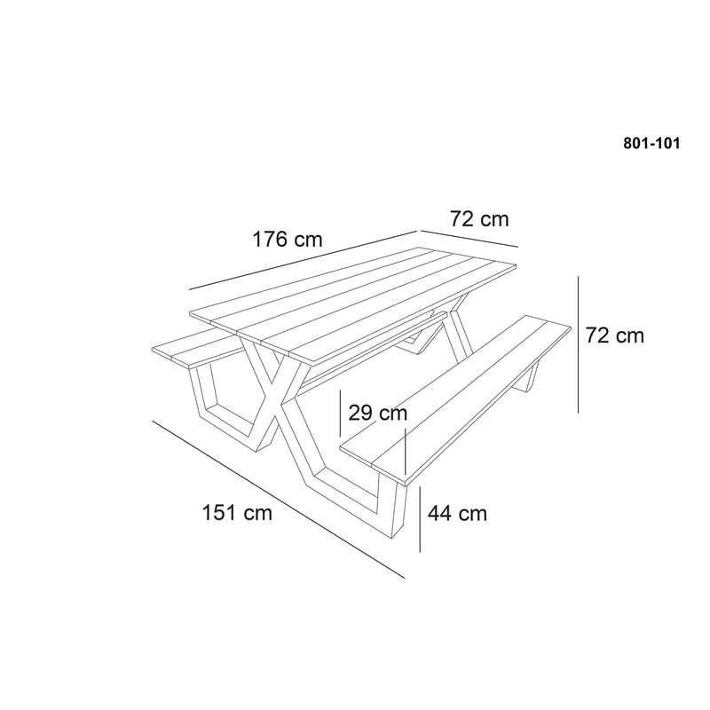 Hortus - Bord-/bænkesæt X-model teak nonwood og antracitstel