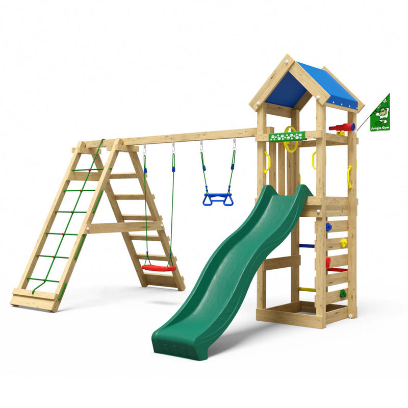 Jungle Gym - Legetårn Jungle Gym Patio m/2-Climb Module 200 og grøn rutsjebane