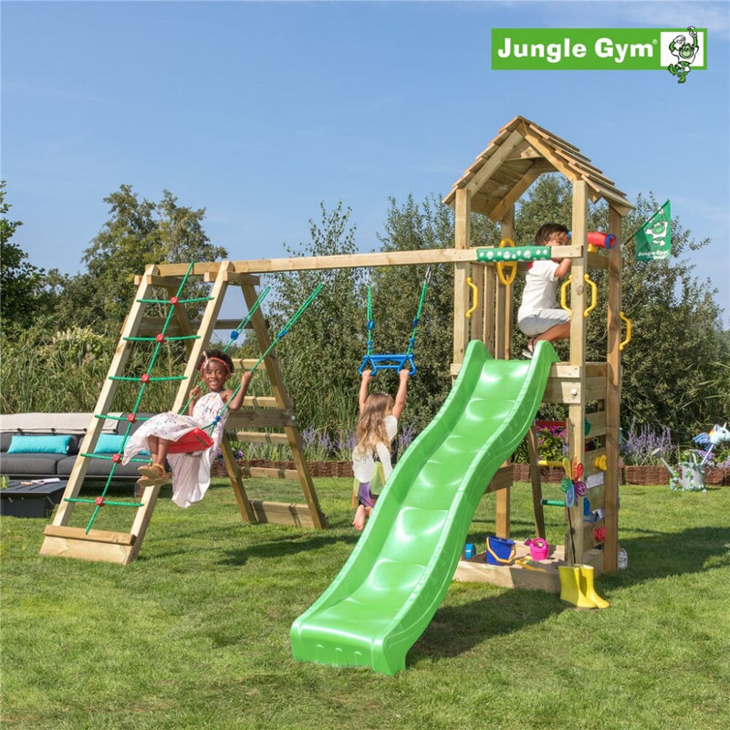 Jungle Gym - Legetårn Jungle Gym Cocoon m/2-Climb Module 200 og grøn rutsjebane