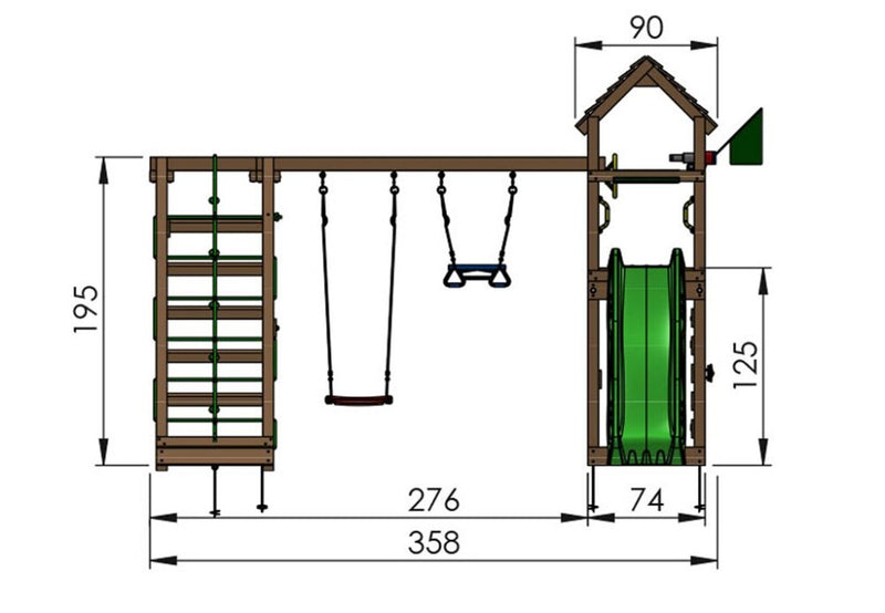 Jungle Gym - Legetårn Jungle Gym Cocoon m/2-Climb Module 200 og grøn rutsjebane