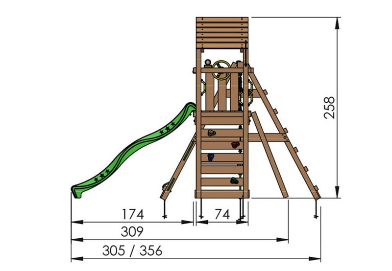 Jungle Gym - Legetårn Jungle Gym Cocoon m/2-Climb Module 200 og grøn rutsjebane
