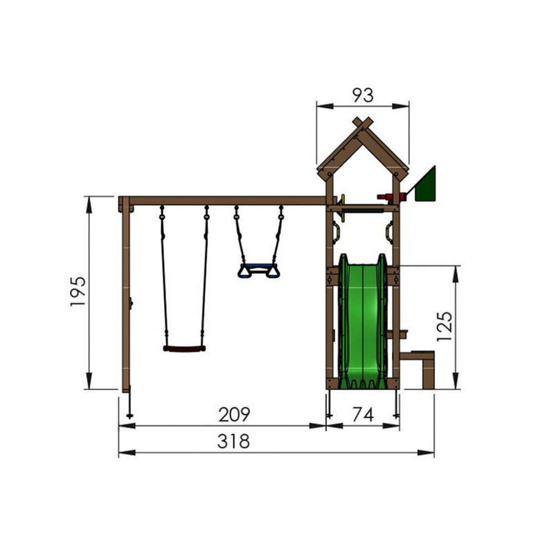 Jungle Gym - Legetårn Jungle Gym Totem m/2-gynge modul 200 og rød rutschebane
