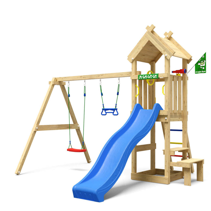 Jungle Gym - Legetårn Jungle Gym Totem w/2-Swing Module 200 og blå rutschebane