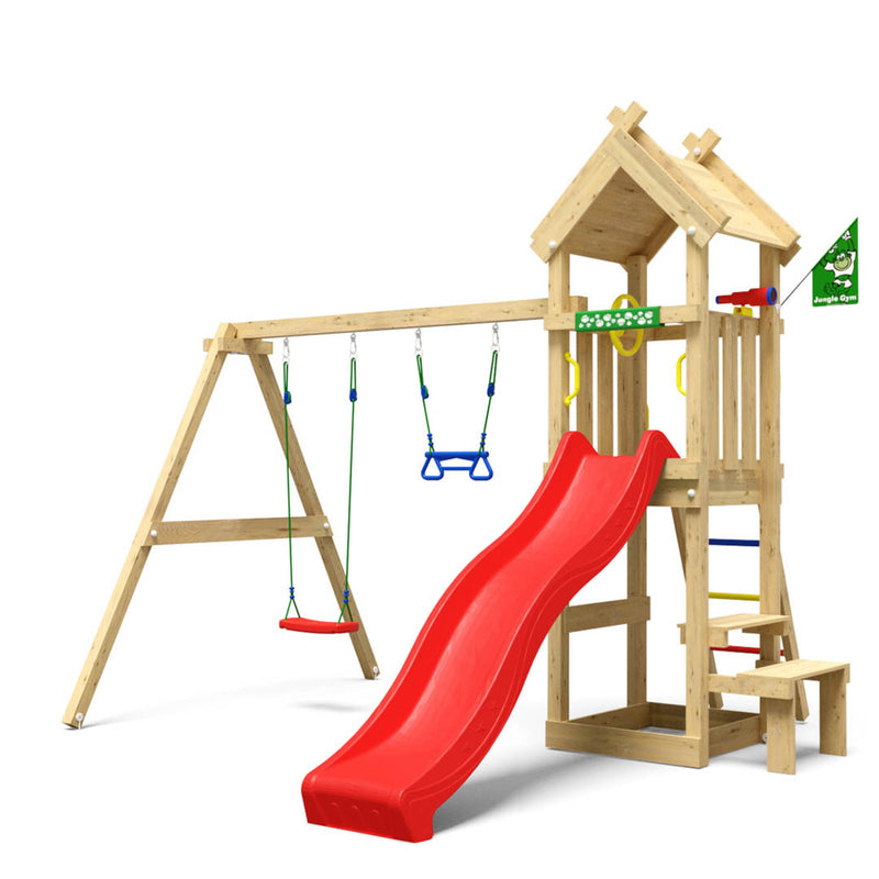 Jungle Gym - Legetårn Jungle Gym Totem m/2-gynge modul 200 og rød rutschebane