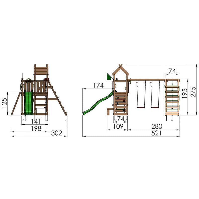 Jungle Gym - Legetårn Jungle Gym Teepee m/2-klatre Modul 200 og gul rutschebane