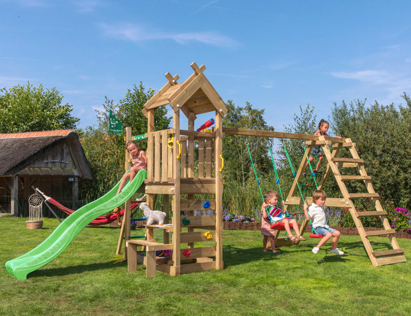 Jungle Gym - Legetårn Jungle Gym Teepee m/2-klatre modul 200 og grøn rutschebane