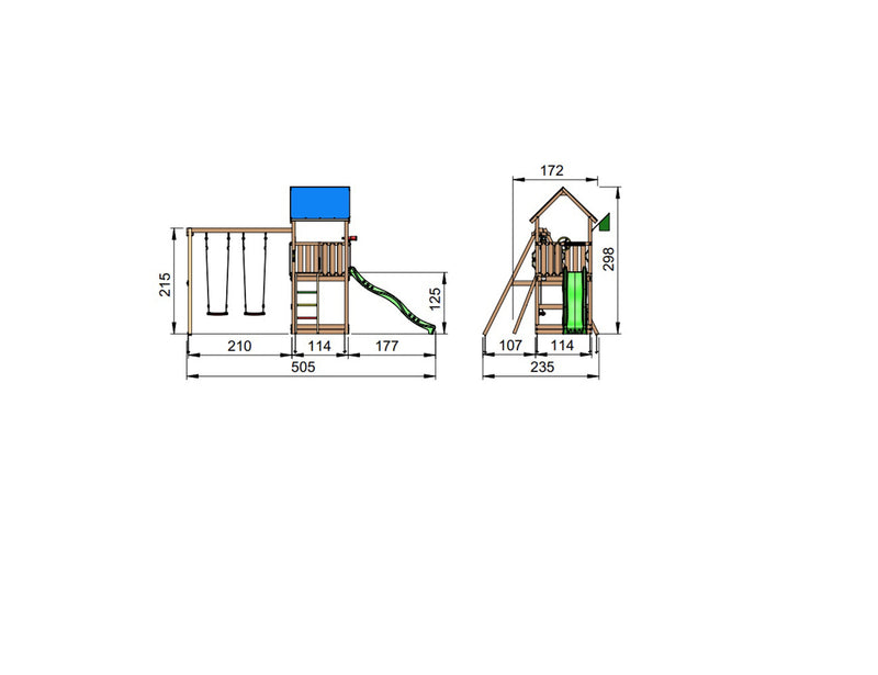 Jungle Gym - Legetårn Jungle Gym Castle 2.1 m/2-Swing Module 220 og blå rutschebane