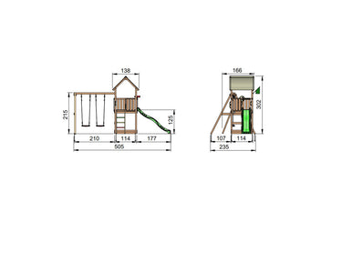 Jungle Gym - Legetårn Jungle Gym m/Club 2.1 2-Swing Module 220 og grøn rutschebane