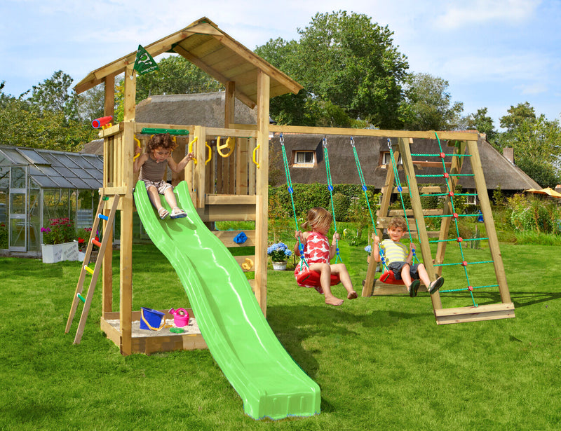 Jungle Gym - Legetårn Jungle Gym Sierra 2.1 m/2-Climb Module 220 og grøn rutschebane