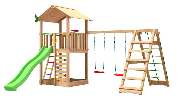 Jungle Gym - Legetårn Jungle Gym Sierra 2.1 m/2-Climb Module 220 og grøn rutschebane