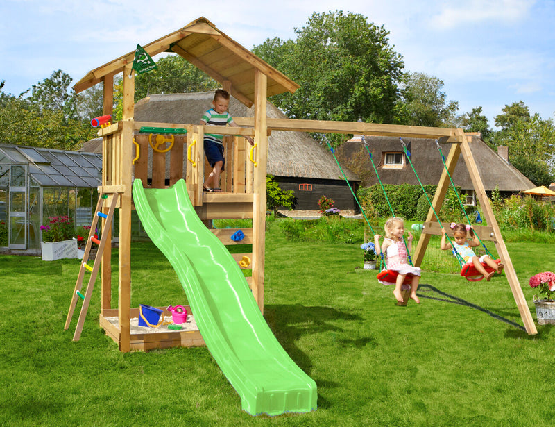 Jungle Gym - Legetårn Jungle Gym Sierra 2.1 m/2-Swing Module 220 og grøn rutschebane