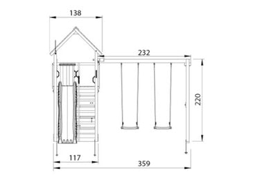 Jungle Gym - Legetårn Cabin 2.1 m/2-Swing Module 220 og grøn rutsjebane