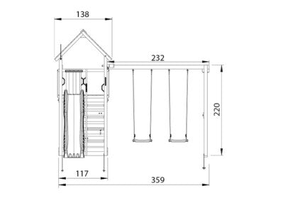 Jungle Gym - Legetårn Cabin 2.1 m/2-Swing Module 220, grøn rutsjebane og 120 kg sand
