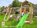 Jungle Gym - Legetårn Jungle Gym Chalet 2.1 m/2-Climb Module 220, grøn rutschebane och 120 kg sand