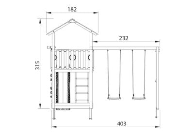 Jungle Gym - Legetårn Jungle Gym Chalet 2.1 m/2-Swing Module 220, grøn rutschebane og 120 kg sand