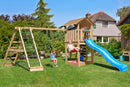 Jungle Gym - Legetårn Jungle Gym Cottage 2.1 m/2-Climb Modul 220, blå rutschebane og 120 kg sand
