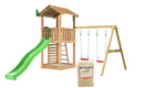 Jungle Gym - Legetårn Jungle Gym Cottage 2.1 m/2-Swing Modul 220, grøn rutschebane og 120 kg sand