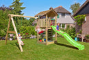 Jungle Gym - Legetårn Jungle Gym Cottage 2.1 m/2-Swing Modul 220, grøn rutschebane og 120 kg sand